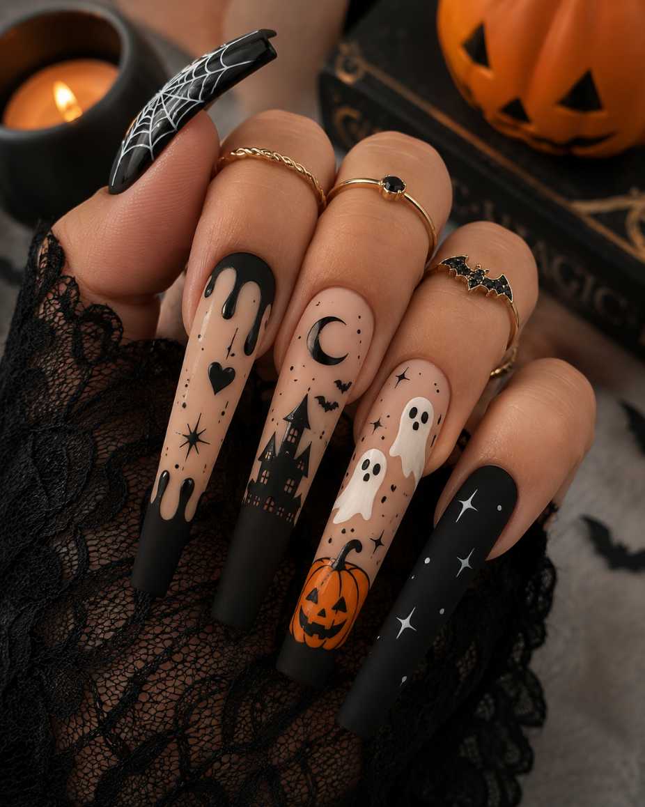 Halloween Nails Long Black Acrylic Spooky Ideas