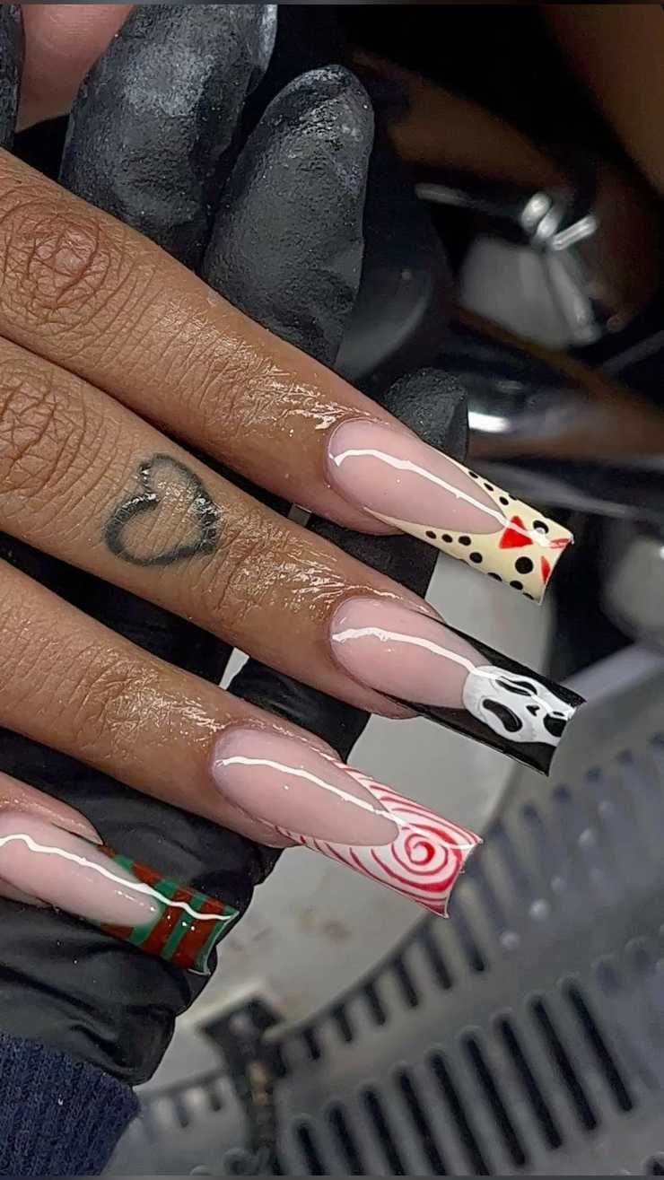 Halloween Nails Long Coffin Horror Movie French Tips