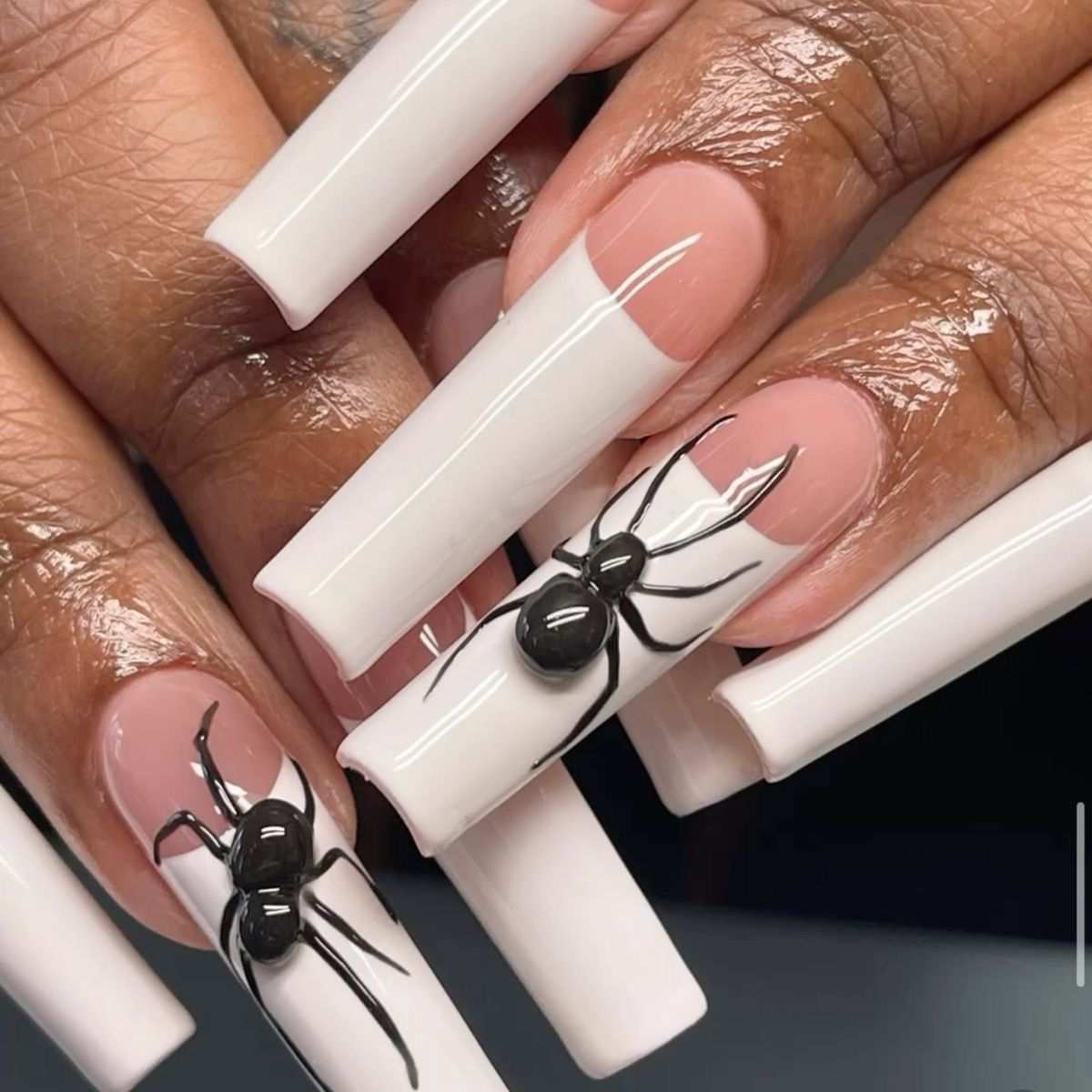Halloween Nails Long Coffin Matte Black Orange Ghost