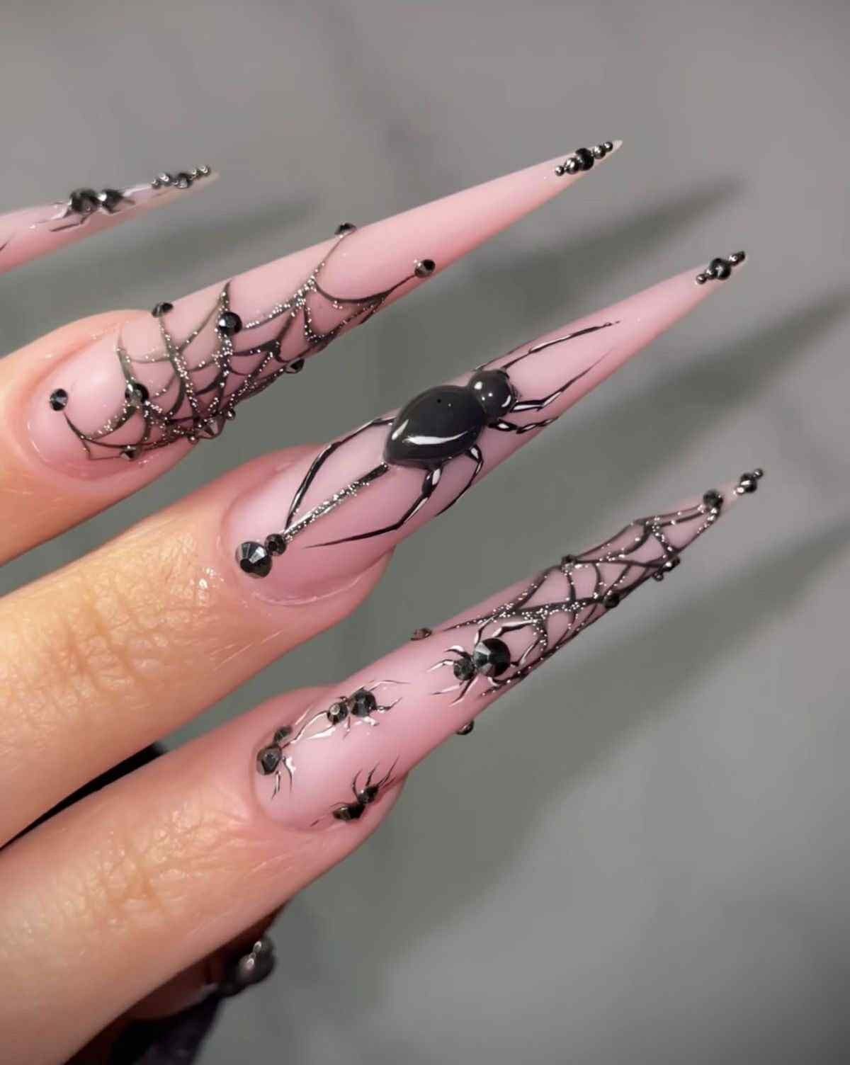 Halloween Nails Long Coffin Orange Black Glitter