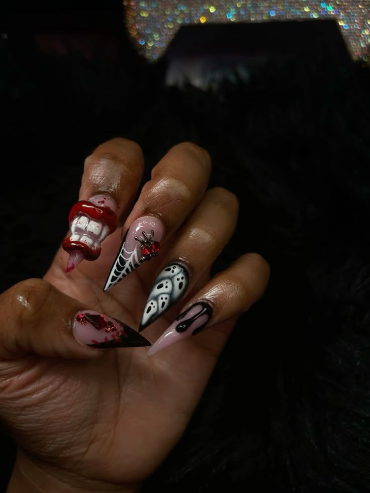 Halloween Nails Long Stiletto 3d Vampire Fangs