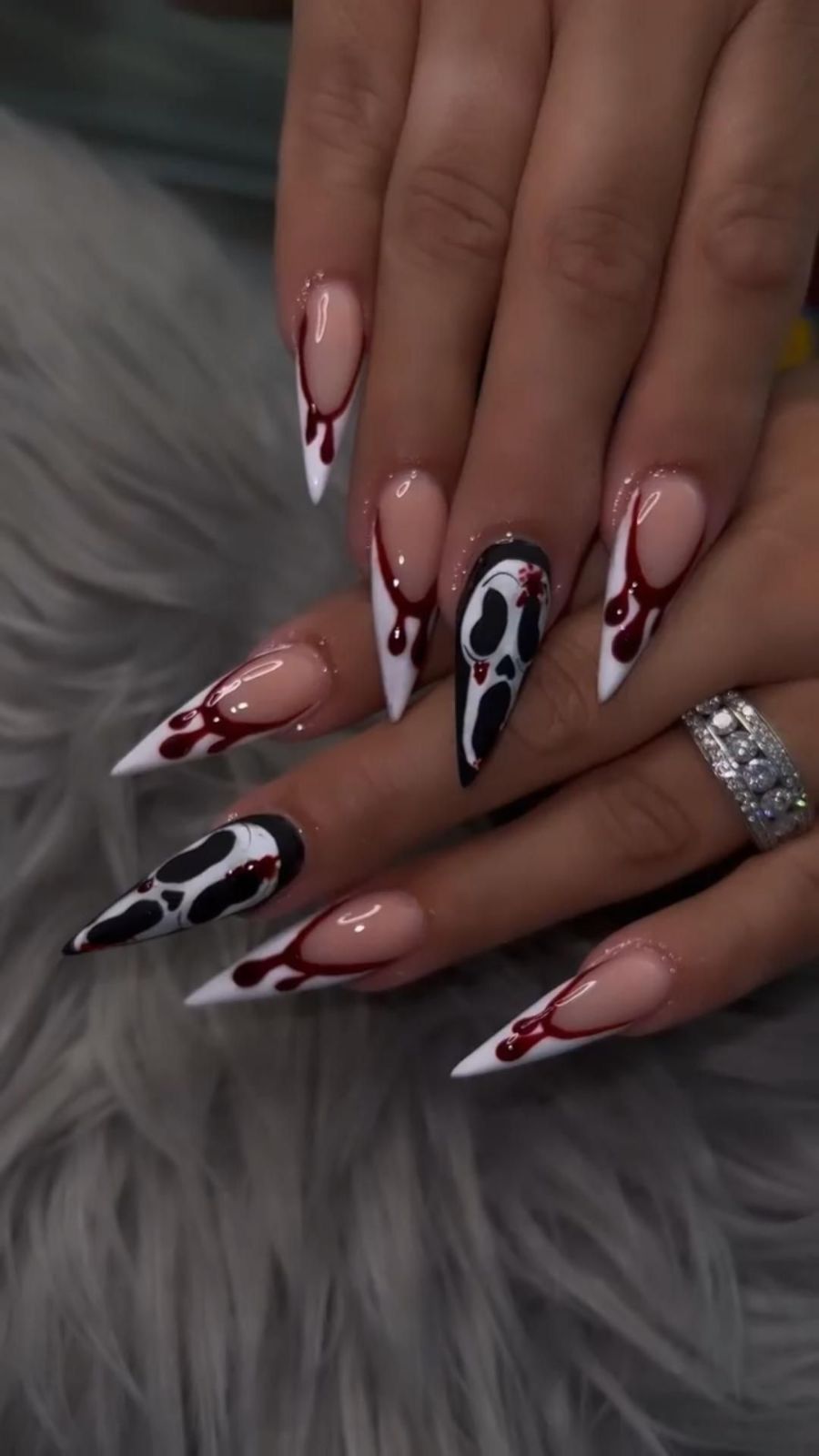 Halloween Nails Long Stiletto Ghostface Bloody French