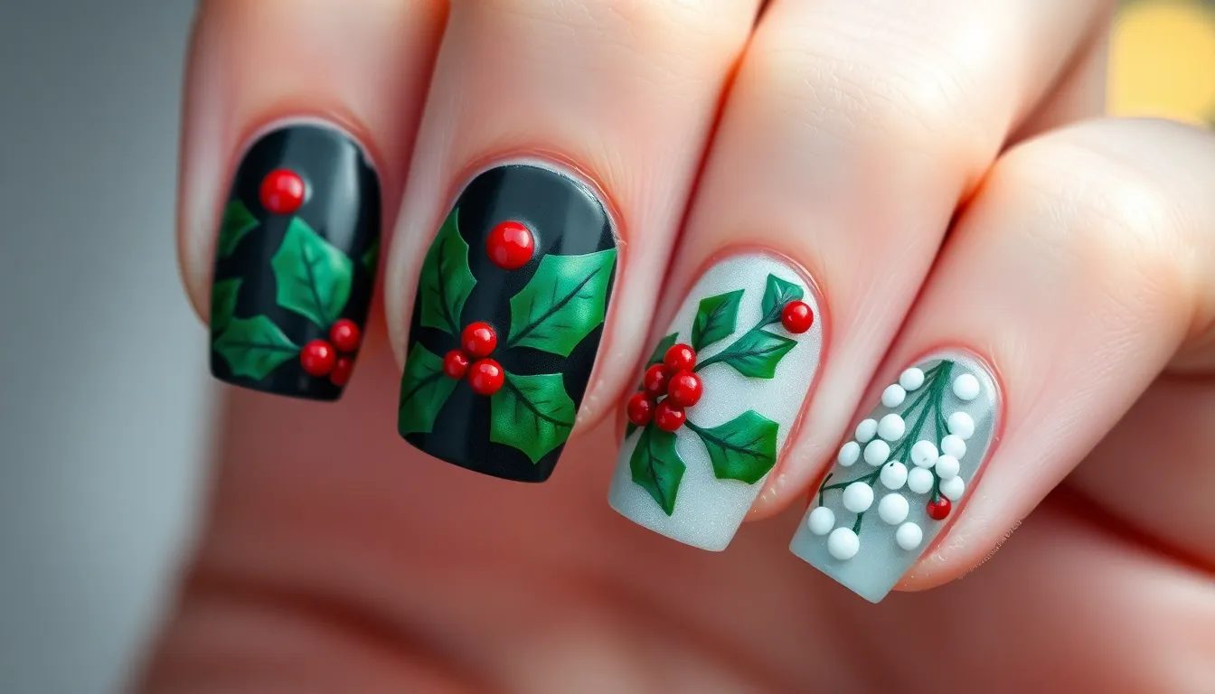 Holly Berry Black Short Nails