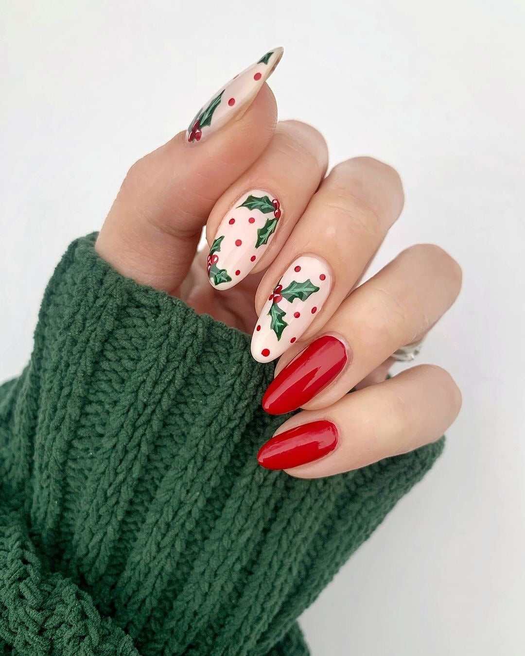 Holly Berry Red Simple Nails