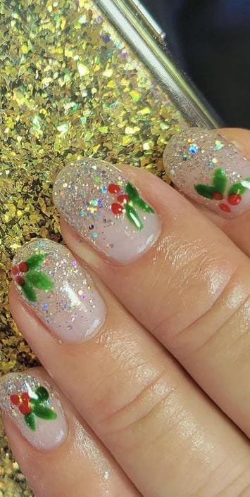 Holly Glitter Sparkle Short Nails