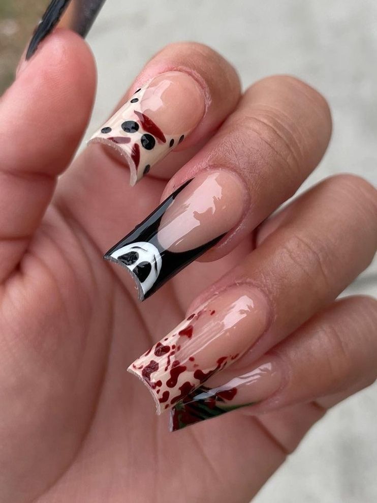 Horror Movie Icons Blood Splatter Halloween Nails