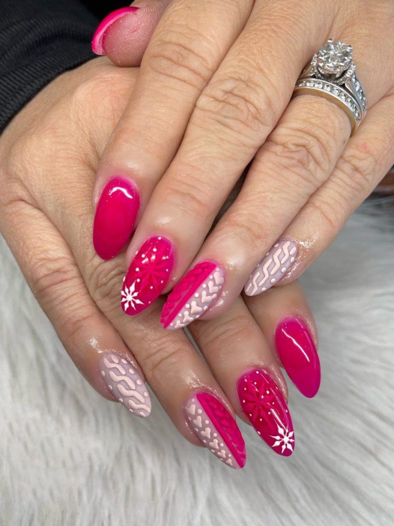 Hot Pink Sweater Nails