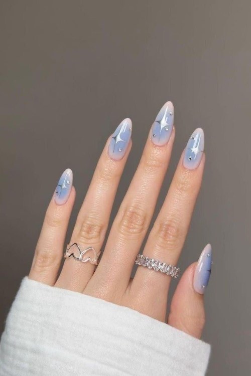 Icy Blue Aura Star Nails