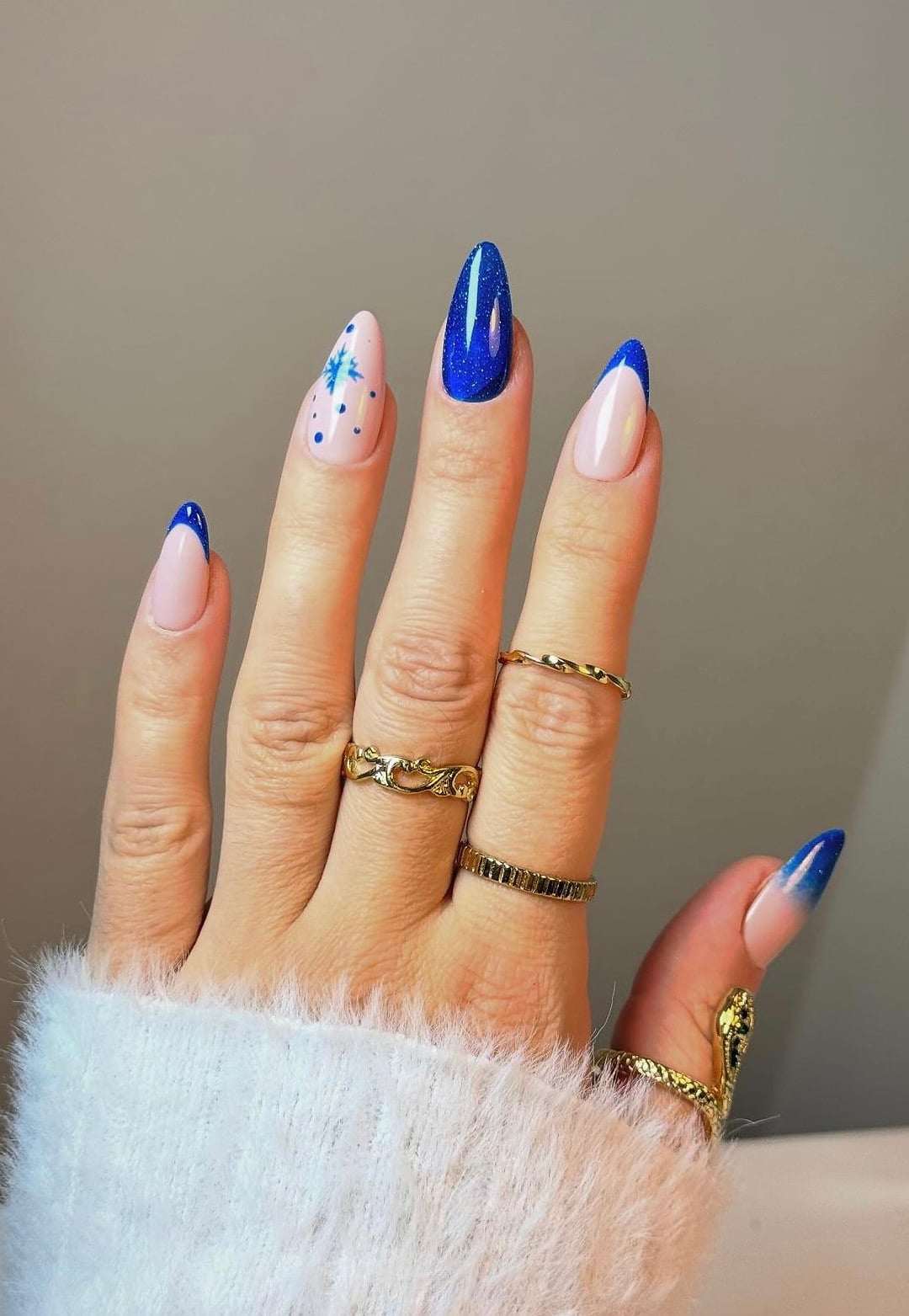 Icy Blue Sparkle Snowflake Winter Nails