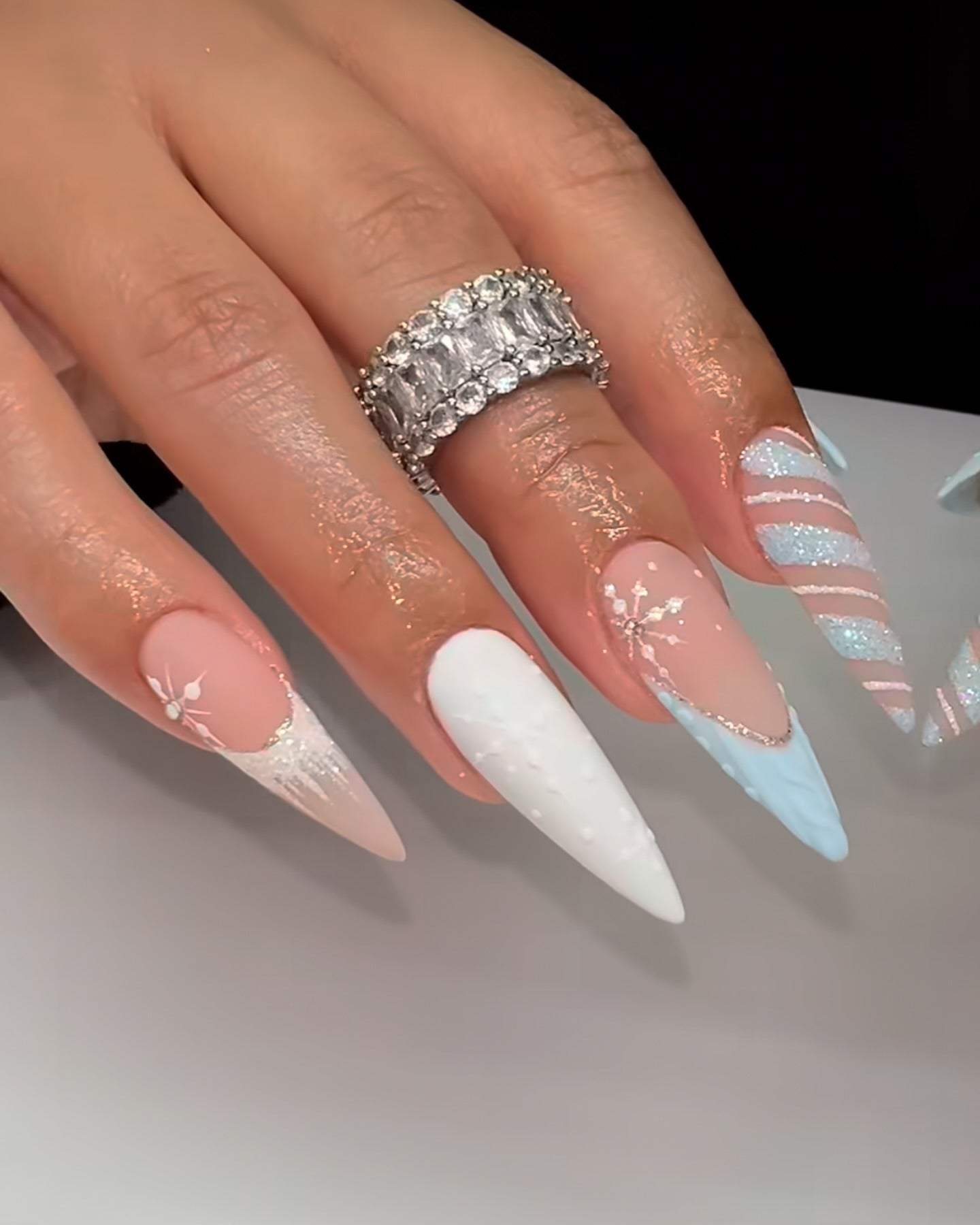 Icy Winter Snowflake Simple Nails