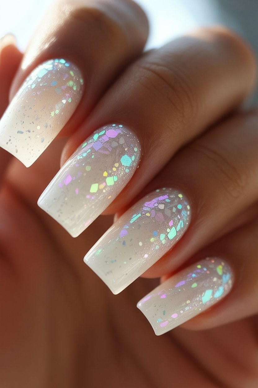 Iridescent Snow Glow Holiday Nails