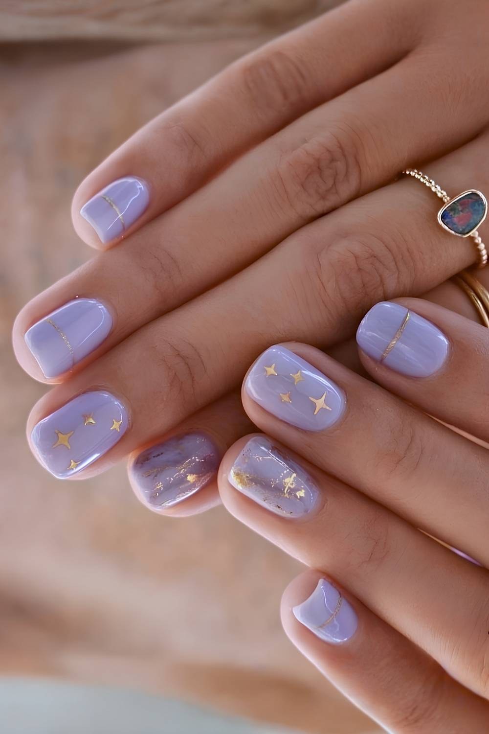 Lavender Gold Star Short Nails