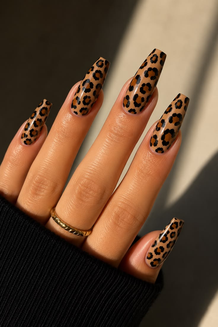 Leopard Print Coffin Nails