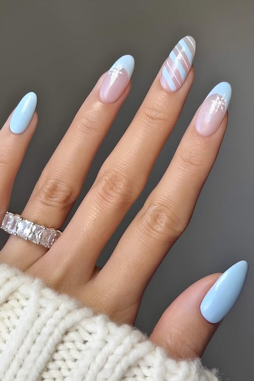 Light Blue Candy Stripe Nails