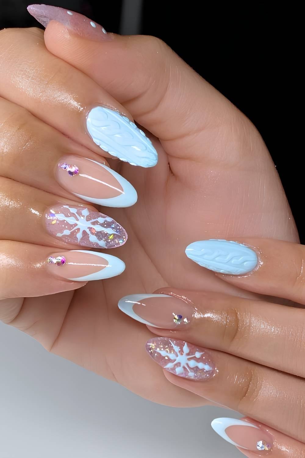 Light Blue Sweater Snowflake Nails