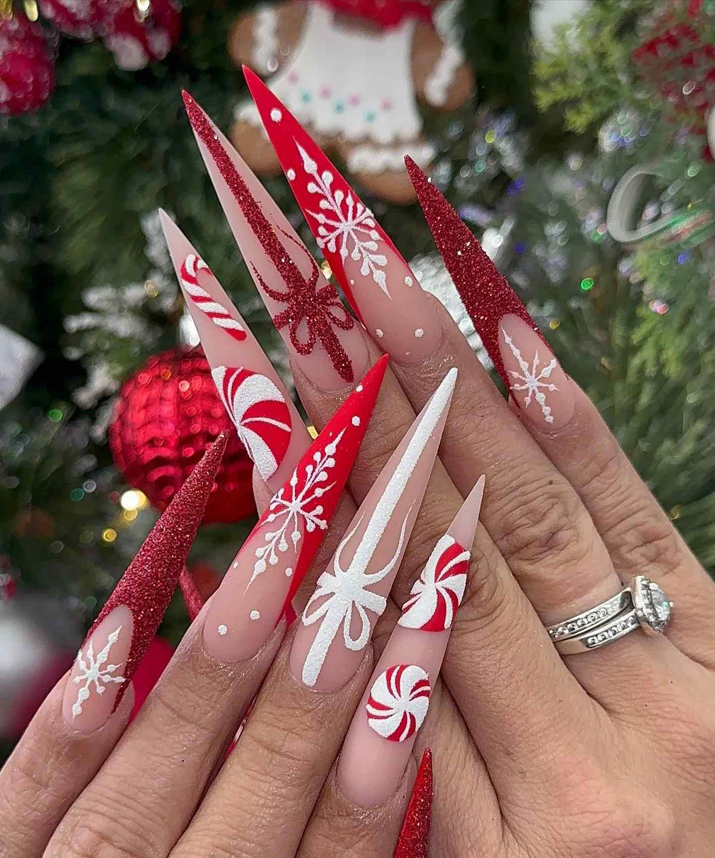 Long Red Stiletto Christmas Nails