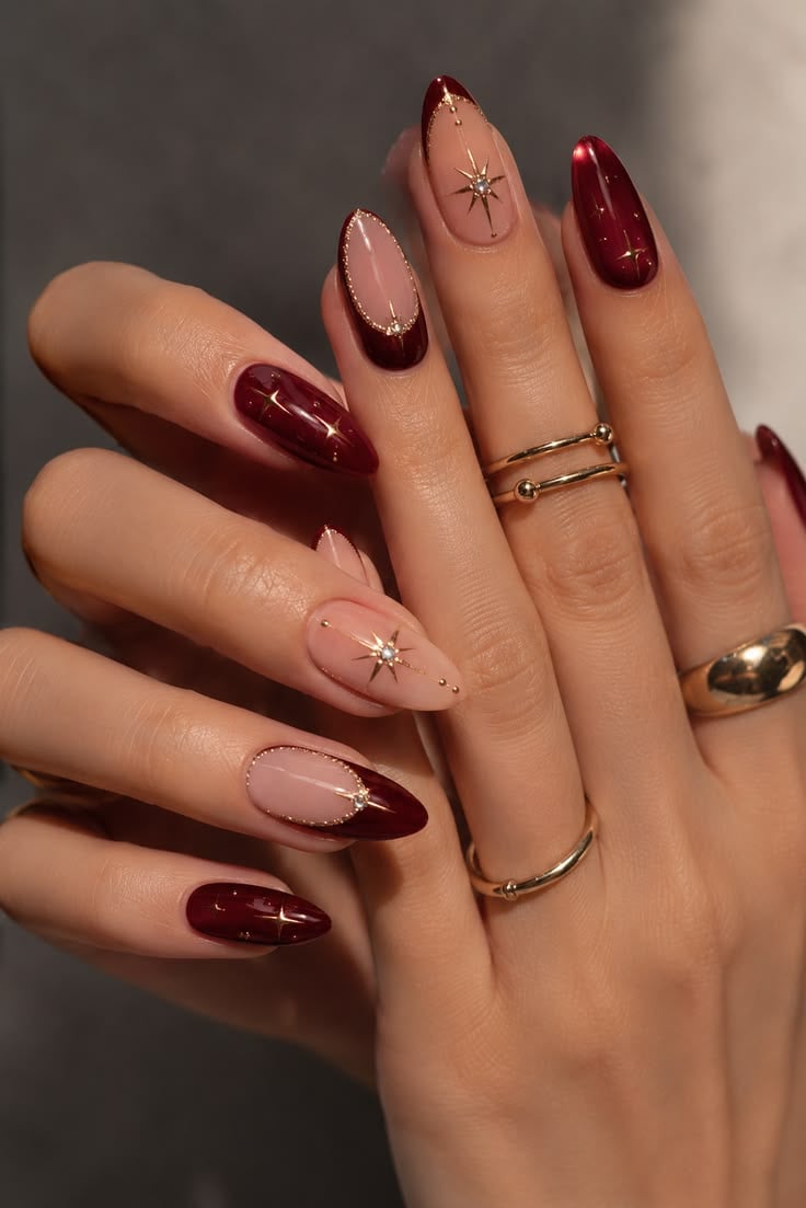 Luxury Burgundy French Tip Nails