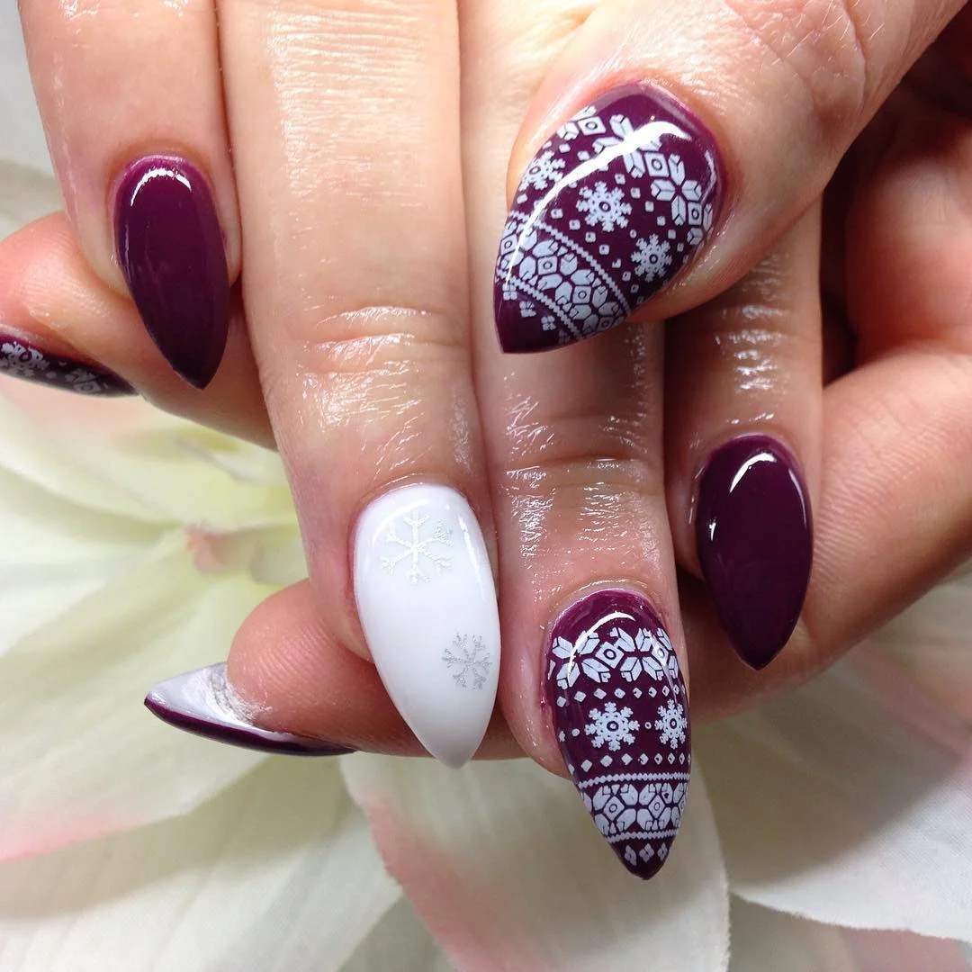 Maroon White Fair Isle Sweater Nails