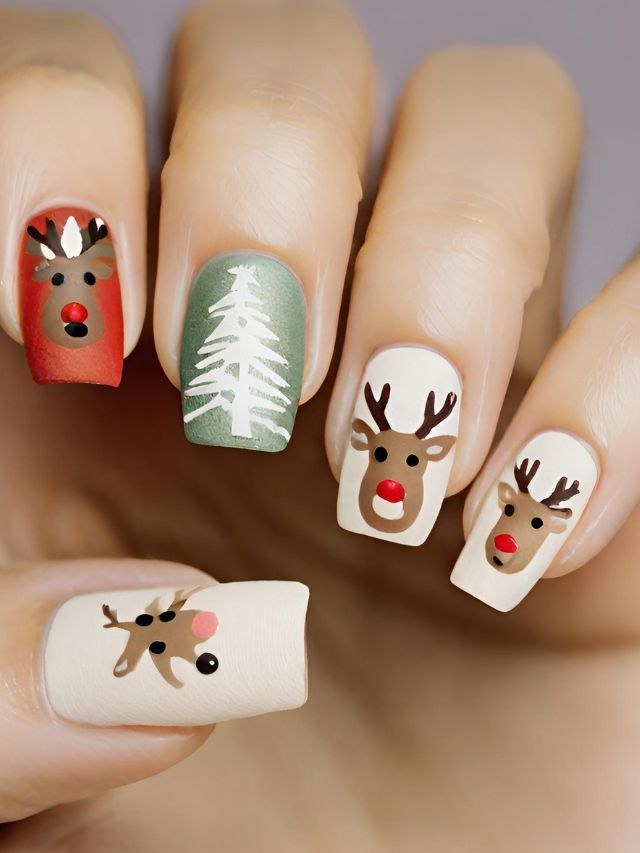 Matte Black Reindeer Nails