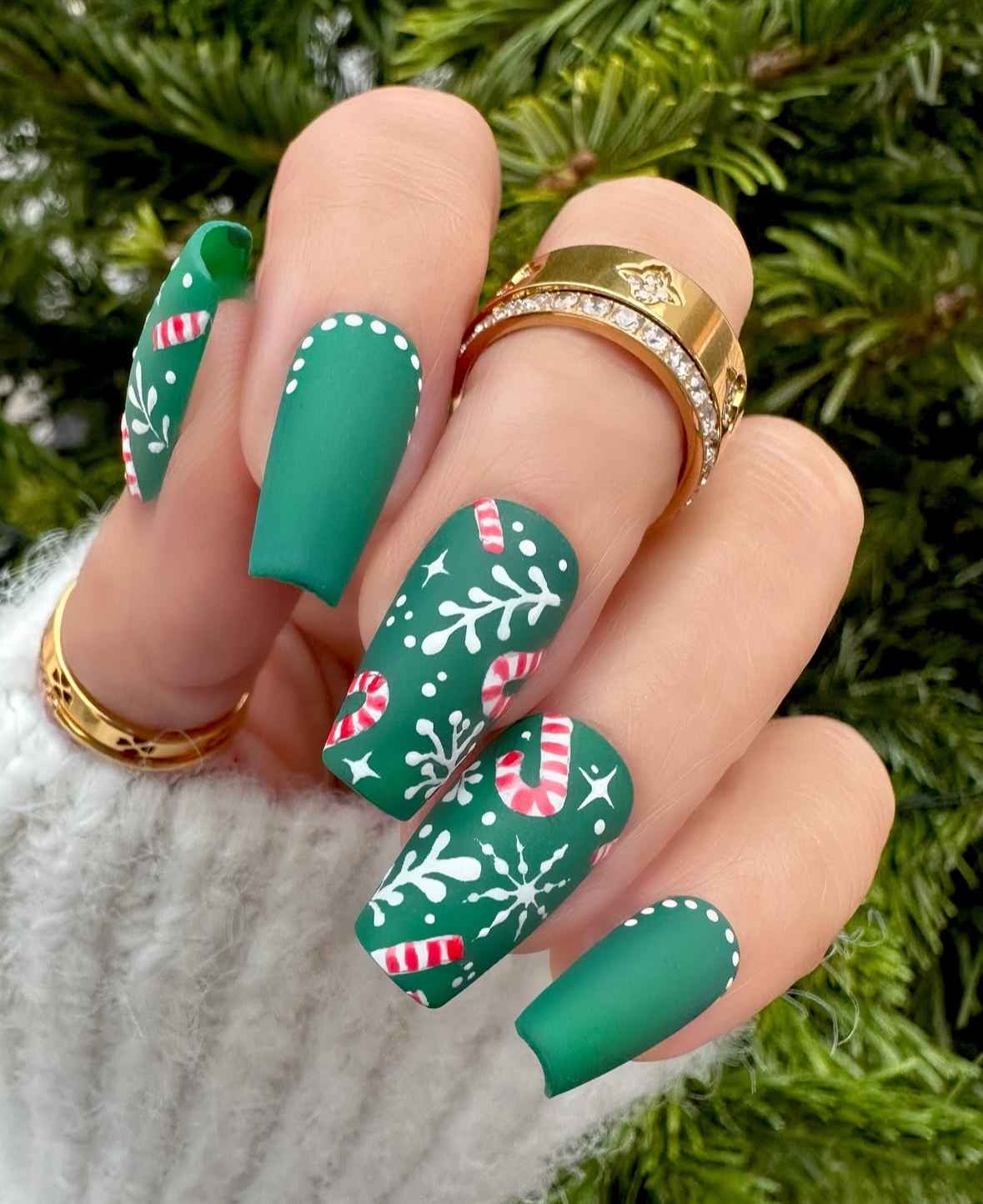 Matte Evergreen Candy Dot Nails
