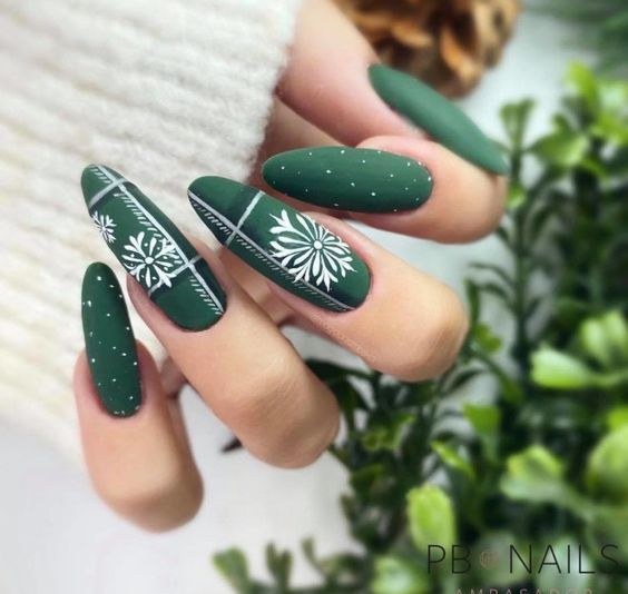 Matte Green Gift Style Nails