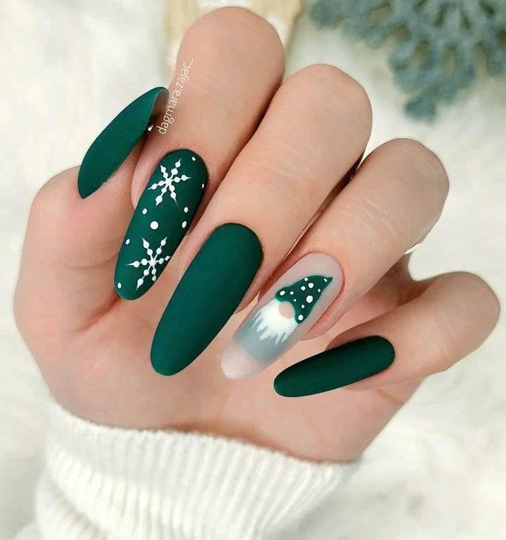 Matte Green Gnome Nails