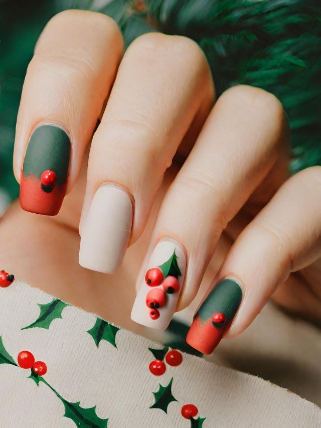 Matte Holly Berry Red Nails