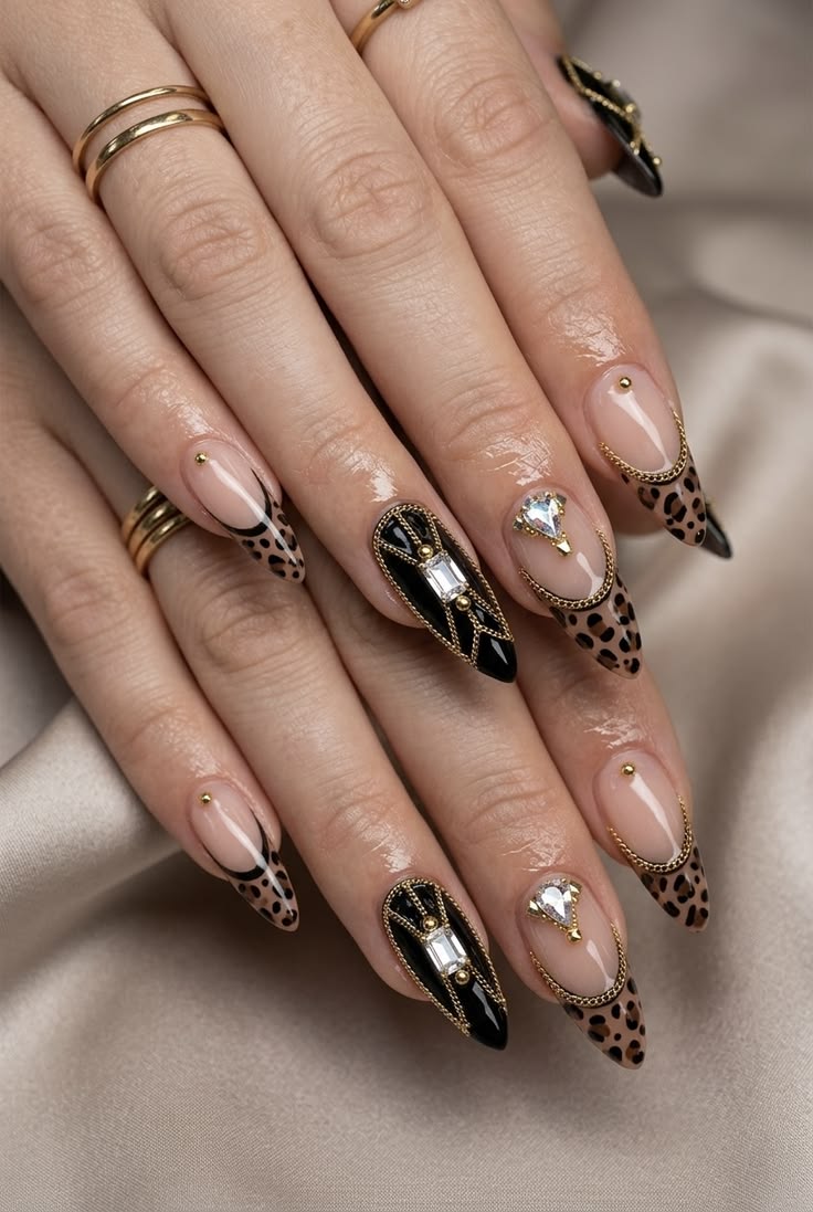 Matte Leopard Print French Nails