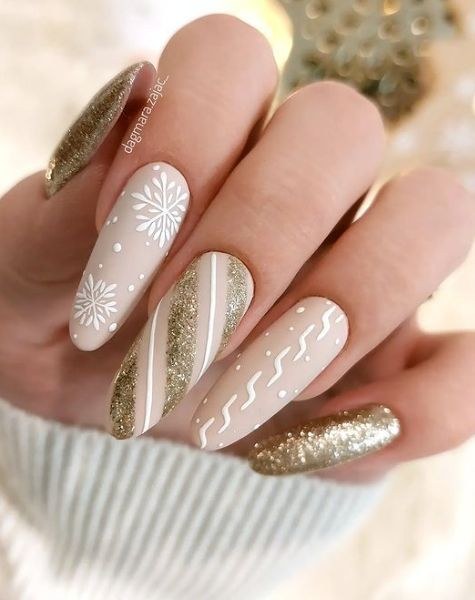 Matte Nude Golden Detail Nails