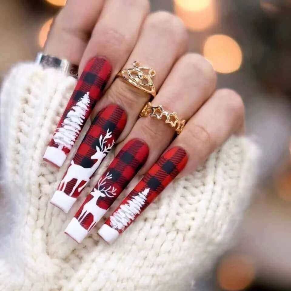 Matte Red Winter Wonderland Nails