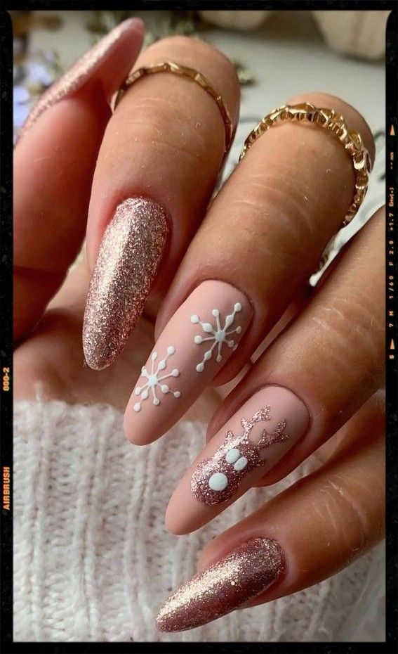 Matte Rose Gold Reindeer Nails