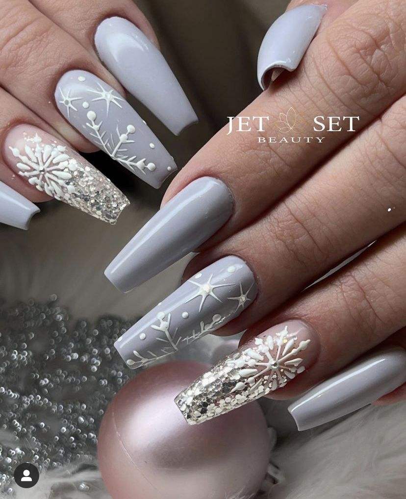 Matte Silver Blue Nails