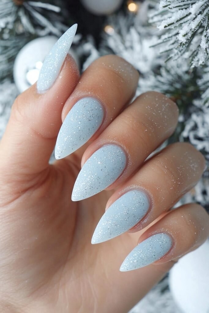 Matte White Snowfall Almond Nails
