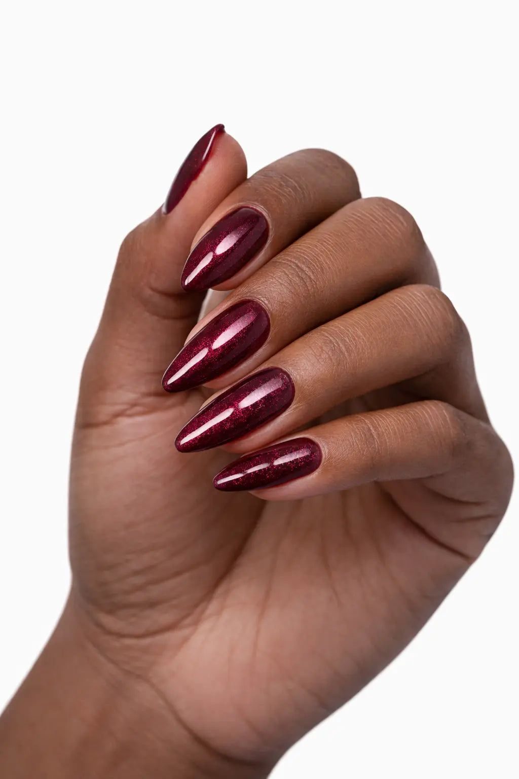 Merlot Glitter Almond Nails