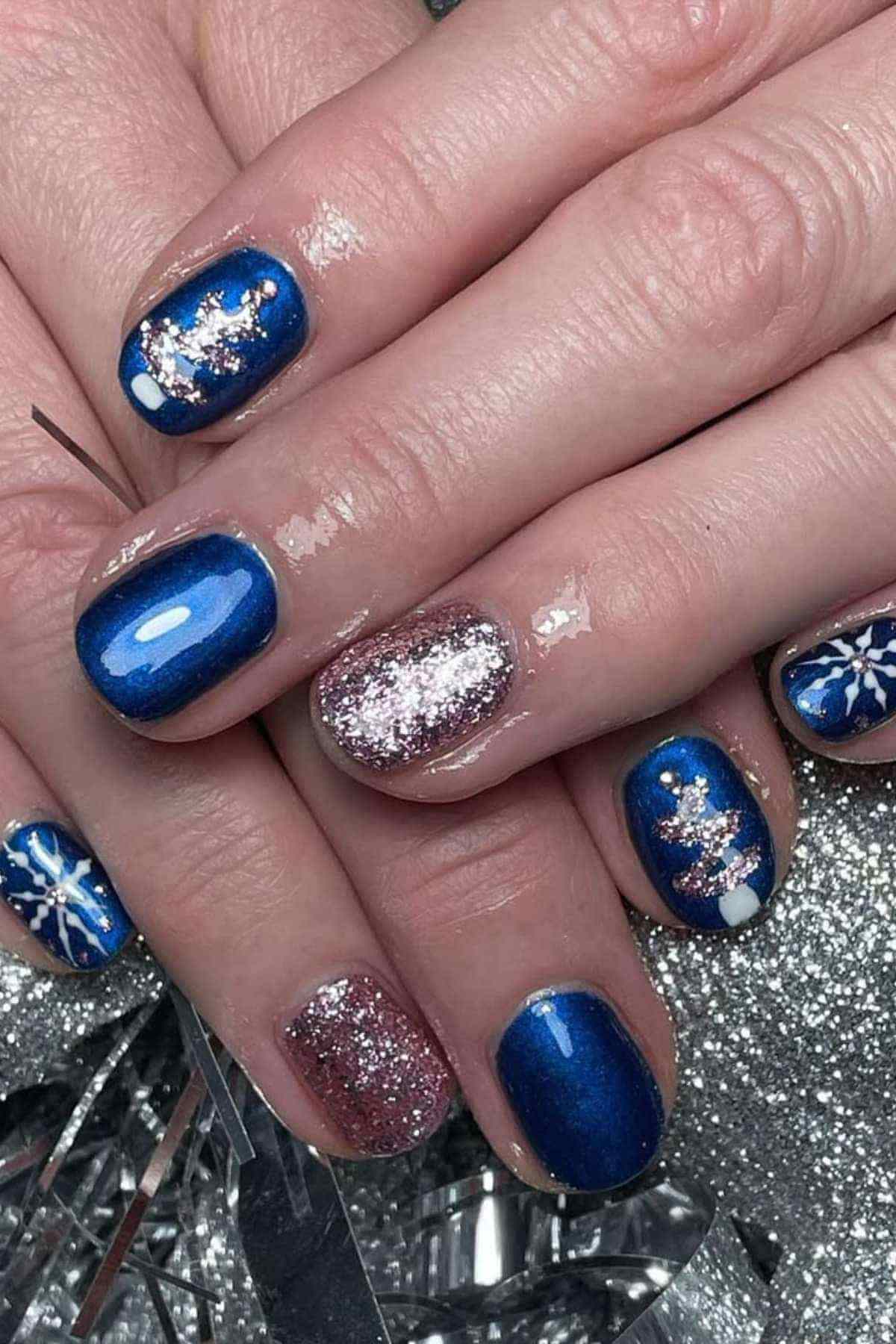 Metallic Blue Crystal Tree Nails
