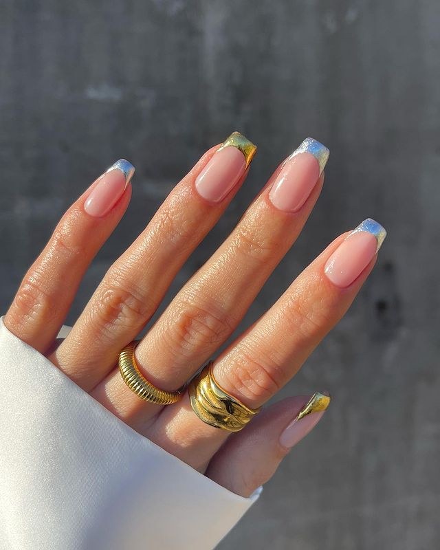 Metallic Gold Silver Tip Nails
