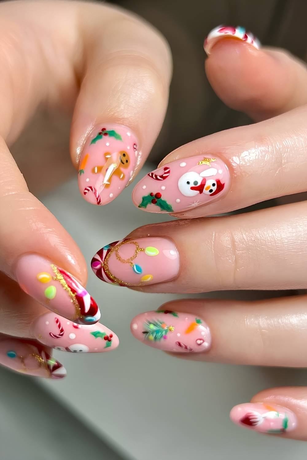 Micro Christmas Motif Pink Cute Nails