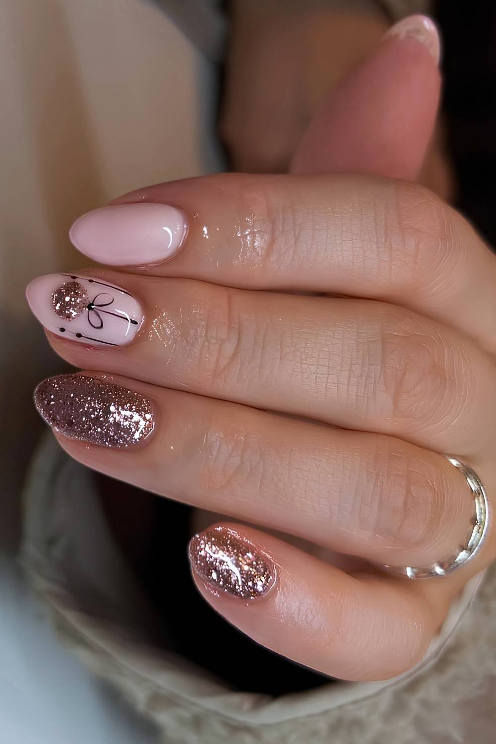 Milky Bauble Art Pink Nails
