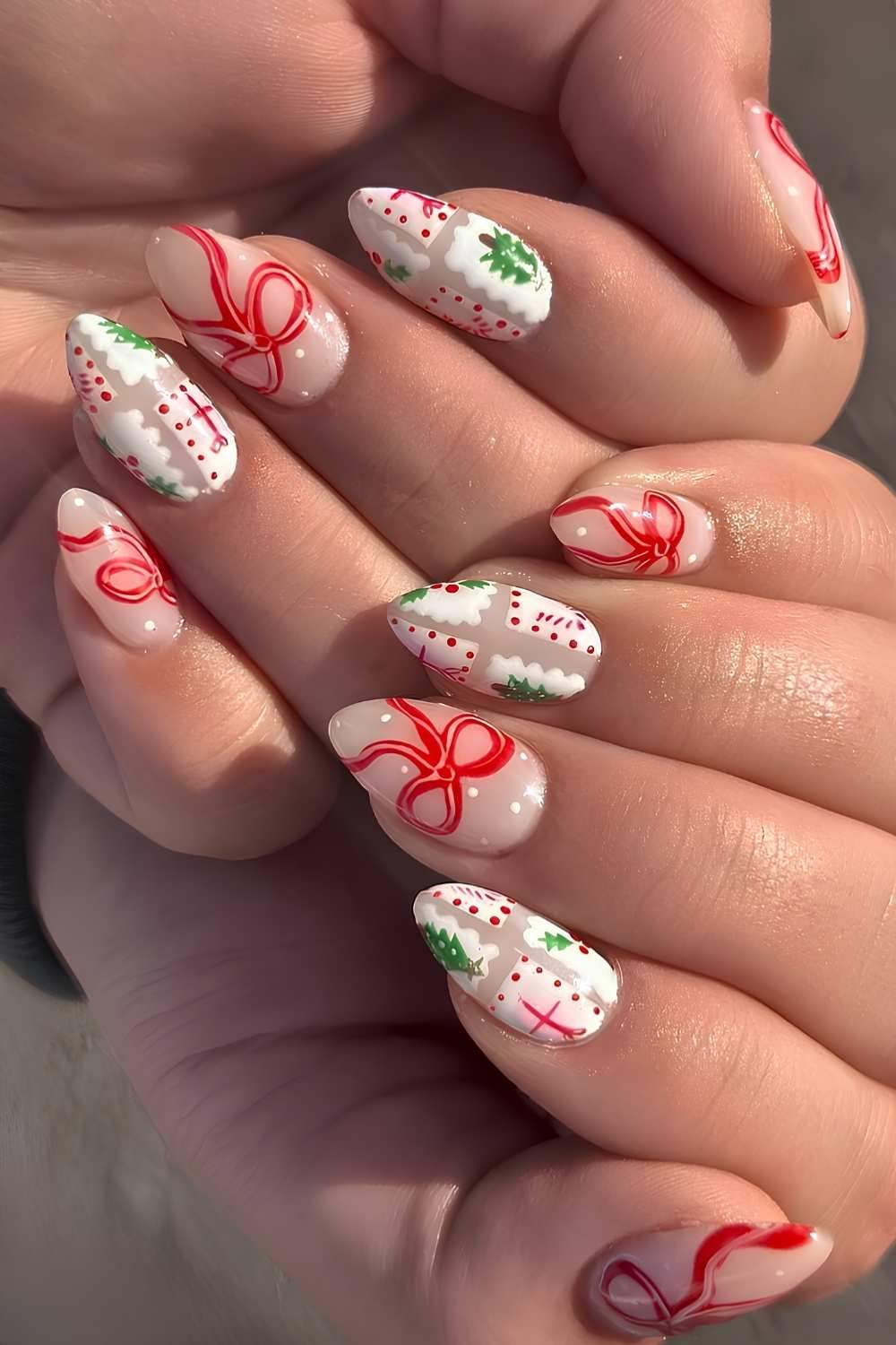 Milky Colorful Stamp Christmas Nails