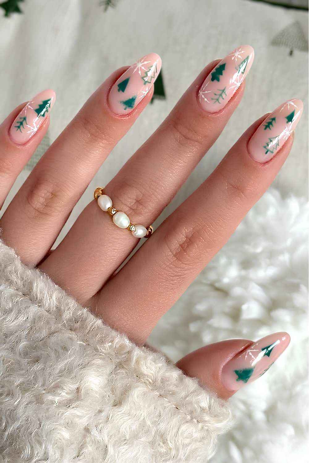Milky Micro Tree Art Nails