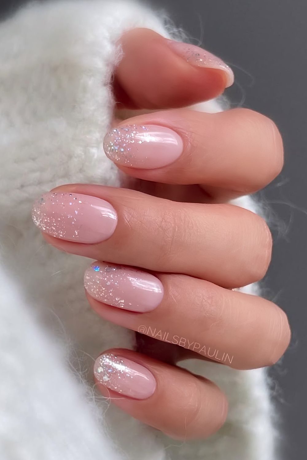 Milky Pink Glitter Ombre Elegant Nails