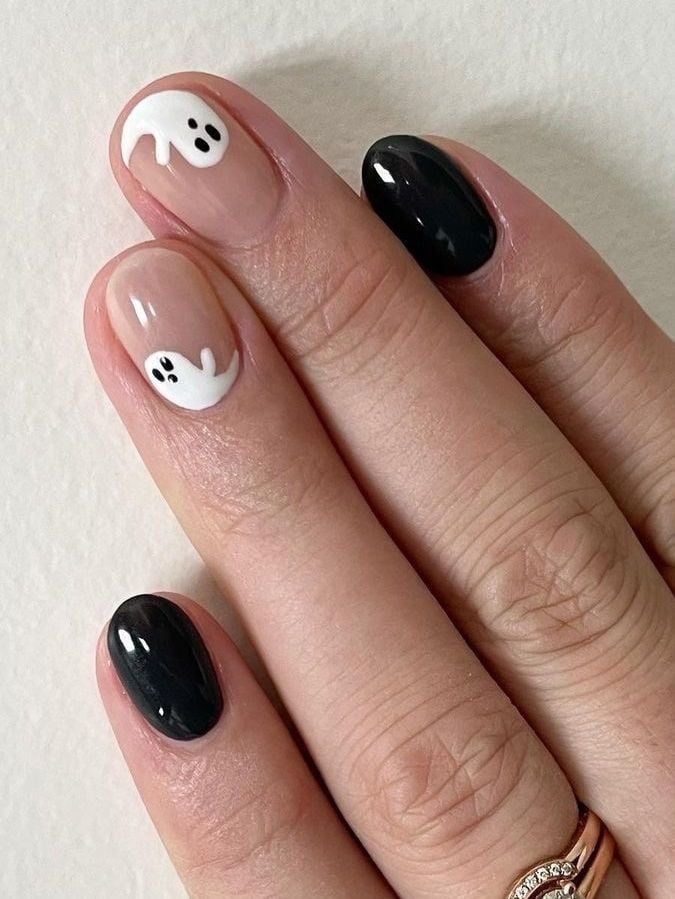 Minimal White Ghosts Nails