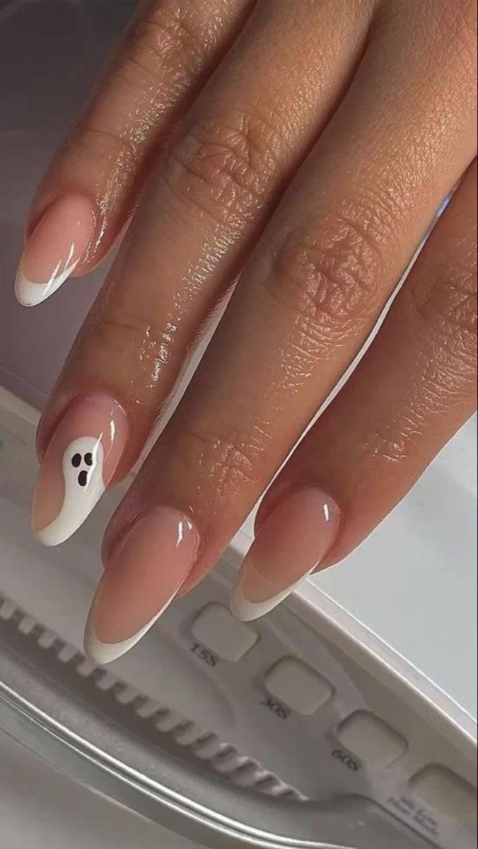 Minimalist White French Tip Ghost Halloween Nails