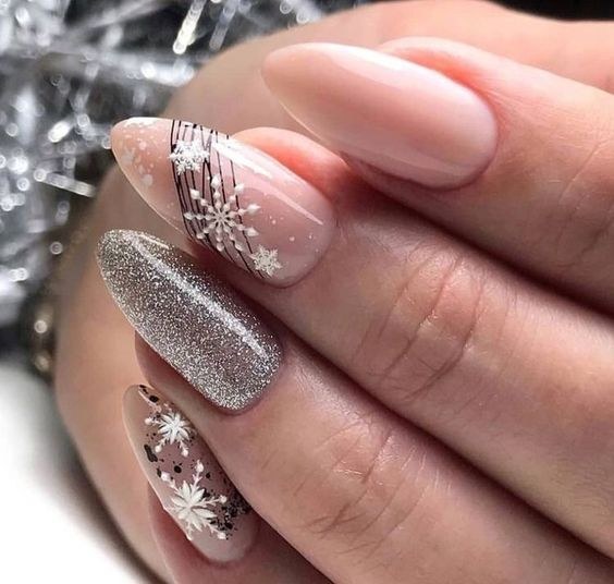 Mismatched Nude Snowflake Nails