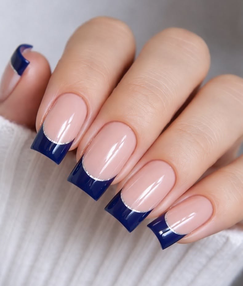 Navy Blue French Tip Nails