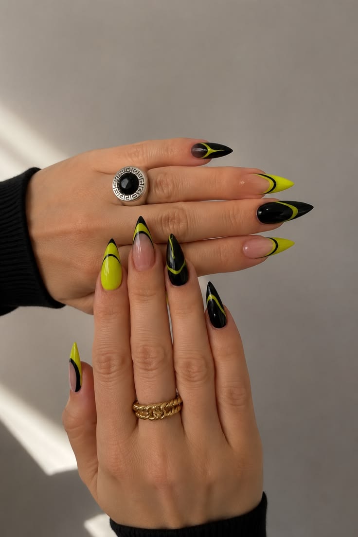 Neon Eclipse Stiletto Nails