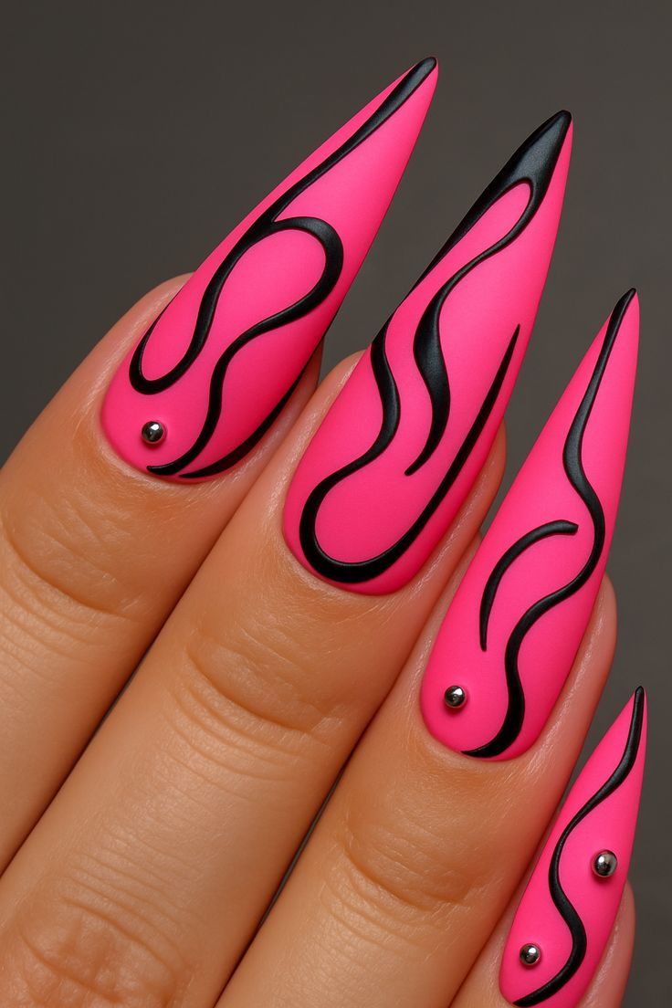 Neon Pink Stiletto Nails
