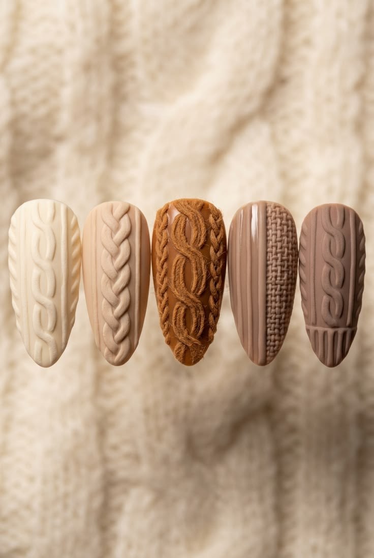 Neutral 3d Cable Knit Tip Sweater Nails
