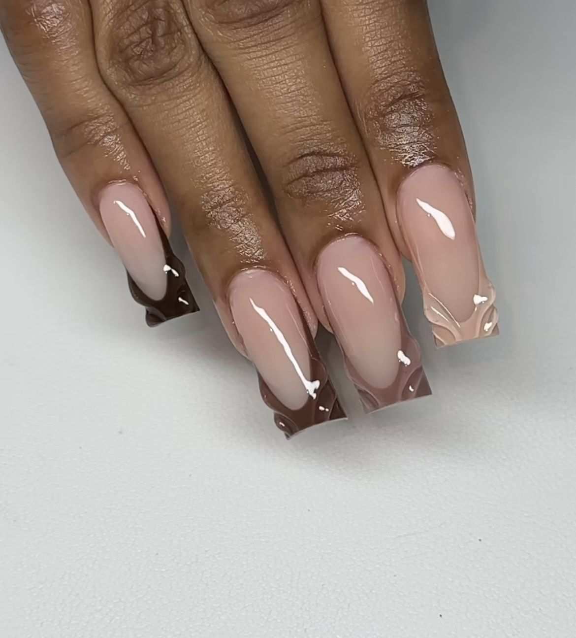 Neutral 3d Textured Wave French Tip Fall Nails