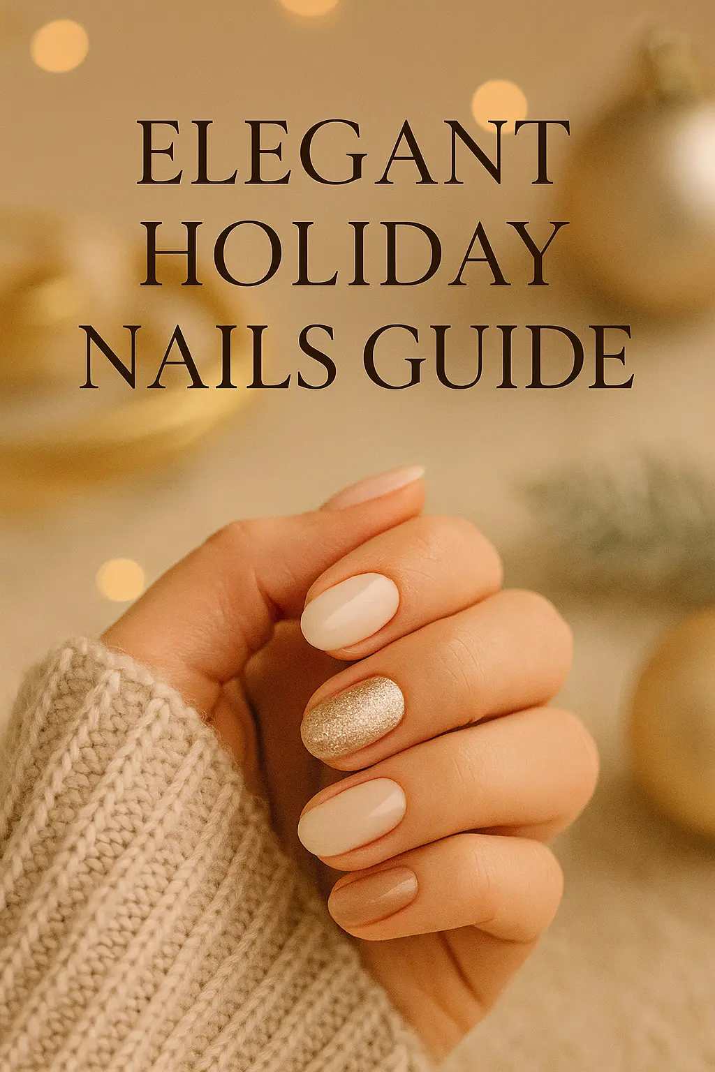Neutral Beige Gold Almond Elegant Nails